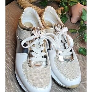 Michael KORS ALLIE MK Logo Gold Glitter MESH CHAIN Sneakers 8.4 I LOVE SHOES